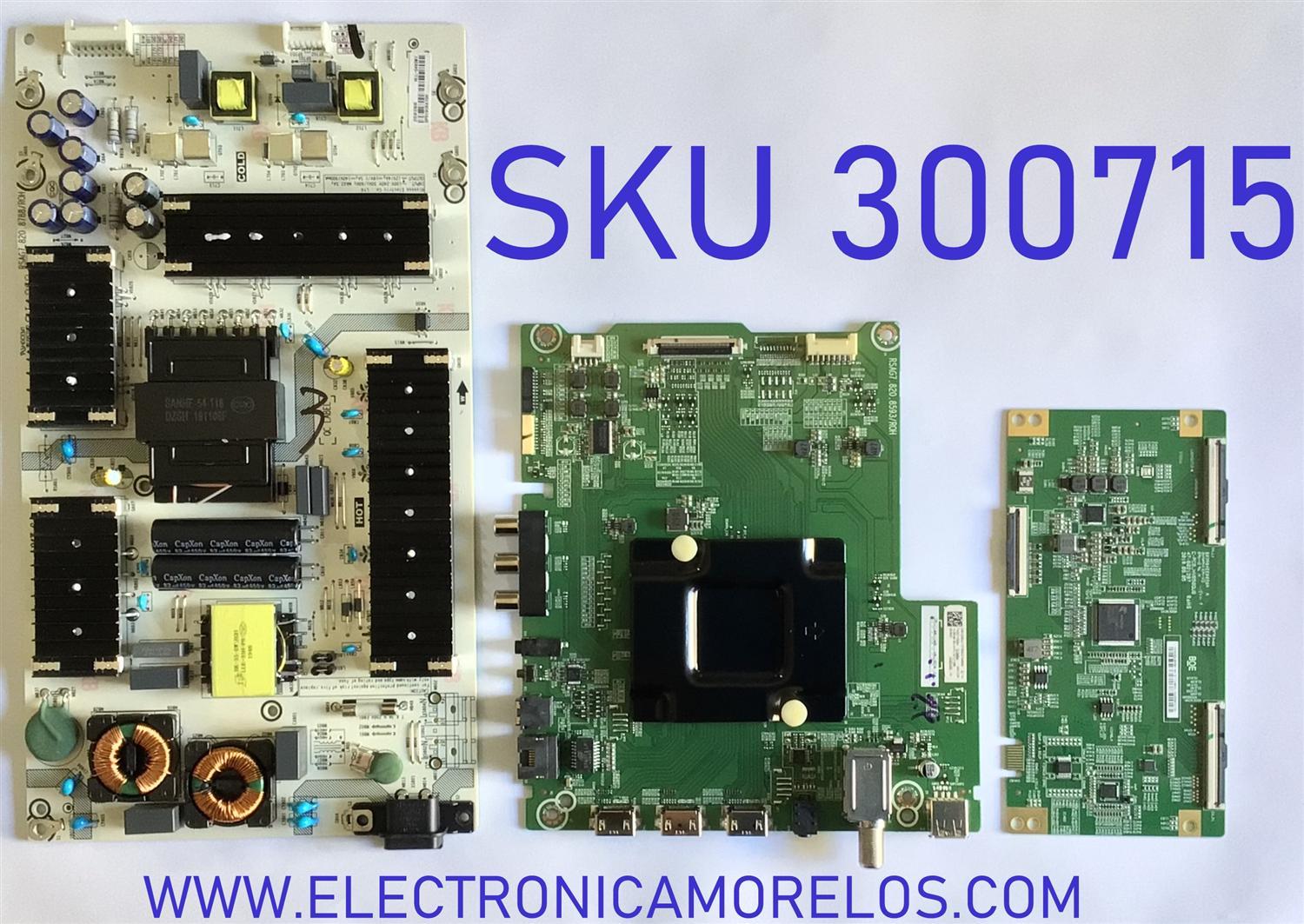 KIT DE TARJETAS PARA TV HISENSE / MAIN 249123 / RSAG7.820.8593/ROH / FUENTE 259286 / RSAG7.820.8788/ROH / T-CON 44-9771483O / 47-6021287 / MODELO 65R6E1